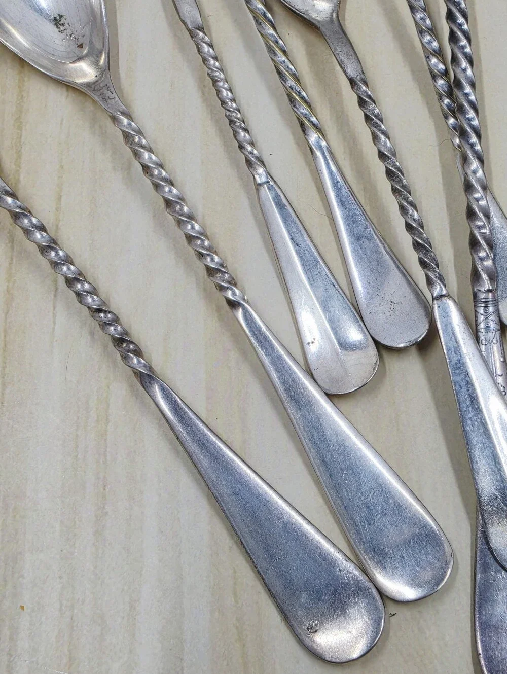 Silverplate Antique & Vintage Twisted Handle Spoons 10 Pieces Variety